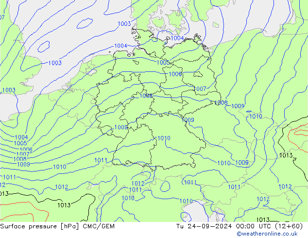 Surface pressure CMC/GEM Tu 24.09.2024 00 UTC