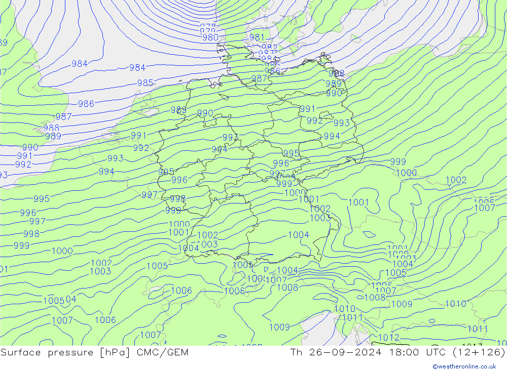 приземное давление CMC/GEM чт 26.09.2024 18 UTC