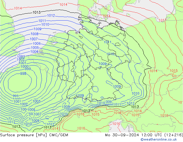 приземное давление CMC/GEM пн 30.09.2024 12 UTC