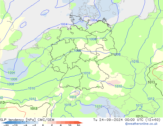 SLP tendency CMC/GEM Tu 24.09.2024 00 UTC