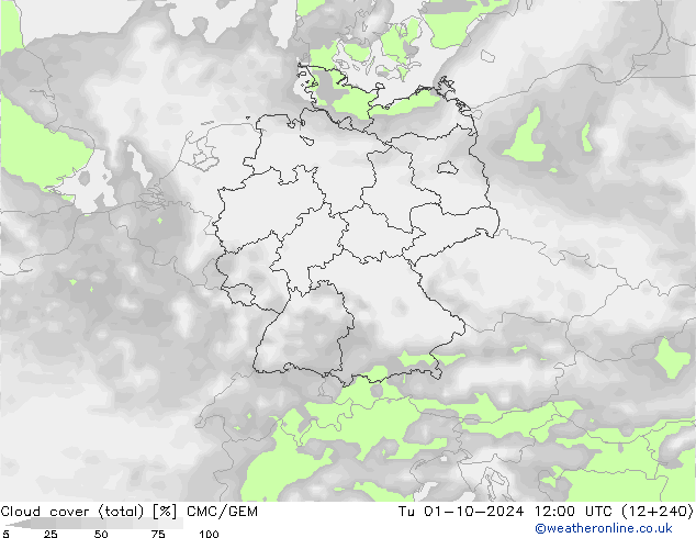 Wolken (gesamt) CMC/GEM Di 01.10.2024 12 UTC