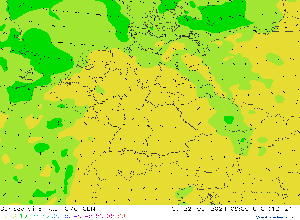 风 10 米 CMC/GEM 星期日 22.09.2024 09 UTC