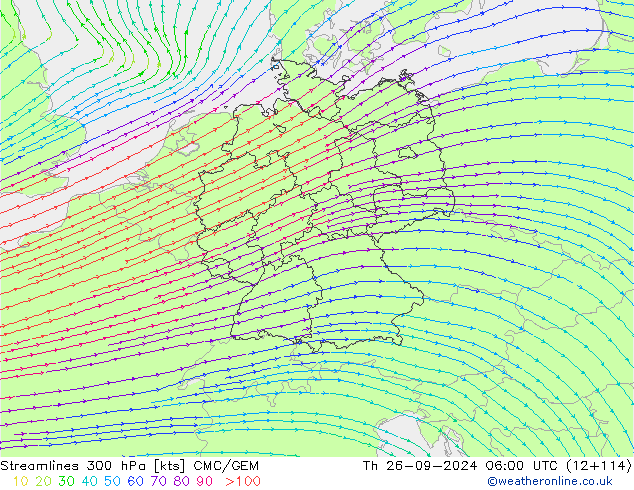 风 300 hPa CMC/GEM 星期四 26.09.2024 06 UTC