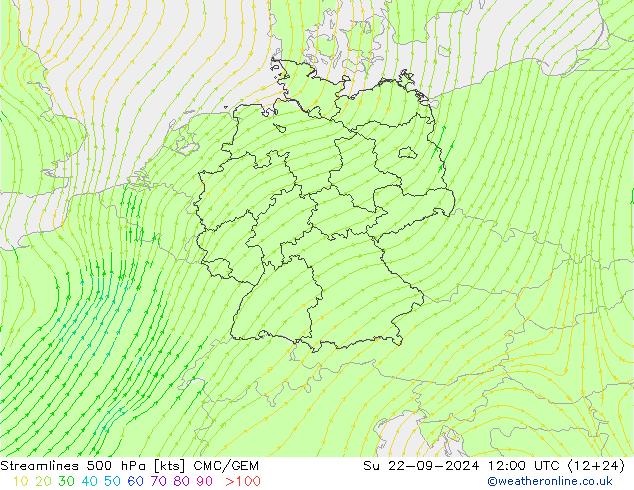 Stromlinien 500 hPa CMC/GEM So 22.09.2024 12 UTC