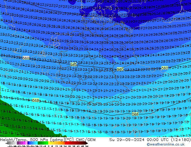 Height/Temp. 500 hPa CMC/GEM Su 29.09.2024 00 UTC