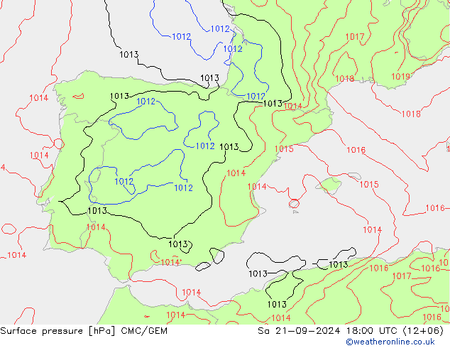 Surface pressure CMC/GEM Sa 21.09.2024 18 UTC