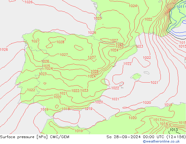 Surface pressure CMC/GEM Sa 28.09.2024 00 UTC