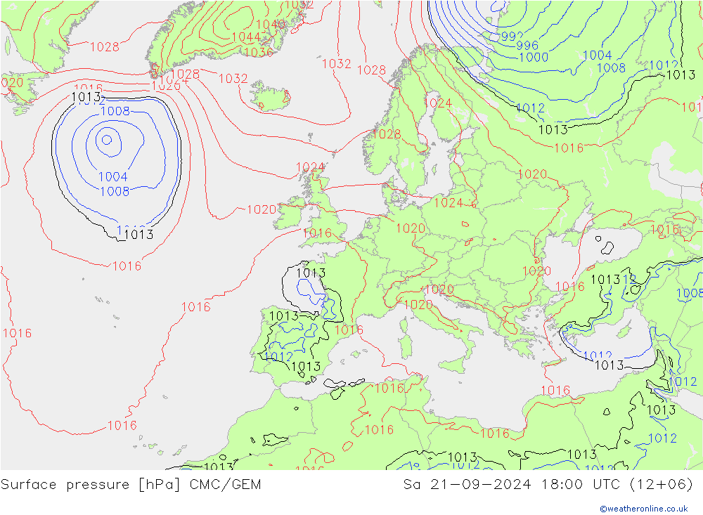 地面气压 CMC/GEM 星期六 21.09.2024 18 UTC