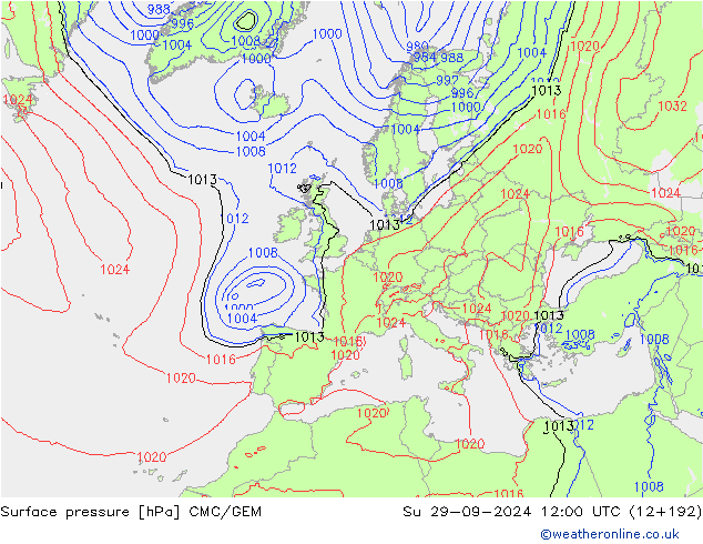 Surface pressure CMC/GEM Su 29.09.2024 12 UTC