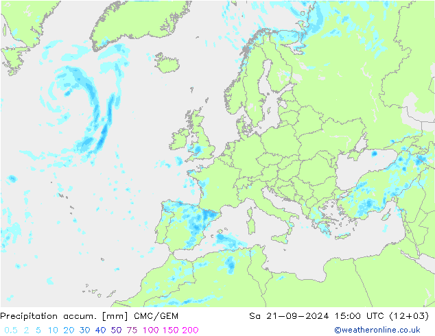 Precipitation accum. CMC/GEM 星期六 21.09.2024 15 UTC