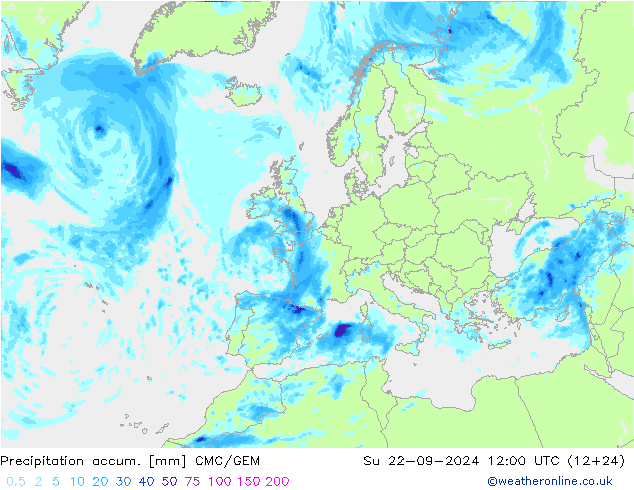 Precipitation accum. CMC/GEM 星期日 22.09.2024 12 UTC