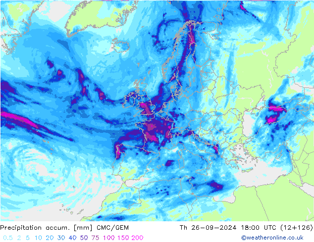 Precipitation accum. CMC/GEM Čt 26.09.2024 18 UTC