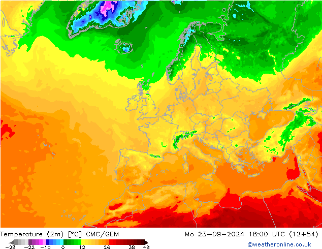 Temperature (2m) CMC/GEM Mo 23.09.2024 18 UTC