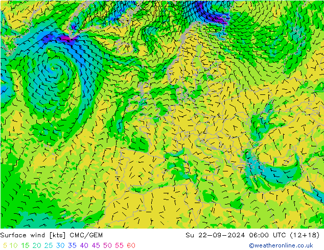 Rüzgar 10 m CMC/GEM Paz 22.09.2024 06 UTC