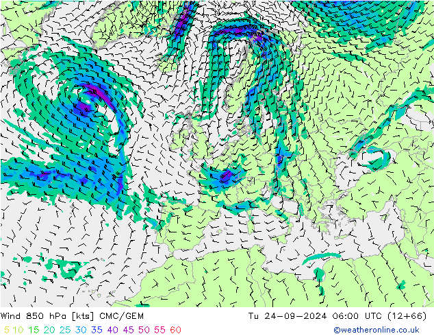 Wind 850 hPa CMC/GEM Di 24.09.2024 06 UTC