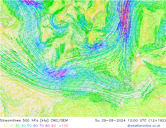 风 500 hPa CMC/GEM 星期日 29.09.2024 12 UTC