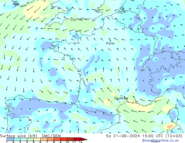 Bodenwind (bft) CMC/GEM Sa 21.09.2024 15 UTC