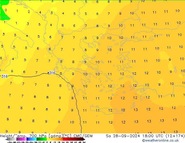 Height/Temp. 700 hPa CMC/GEM Sa 28.09.2024 18 UTC