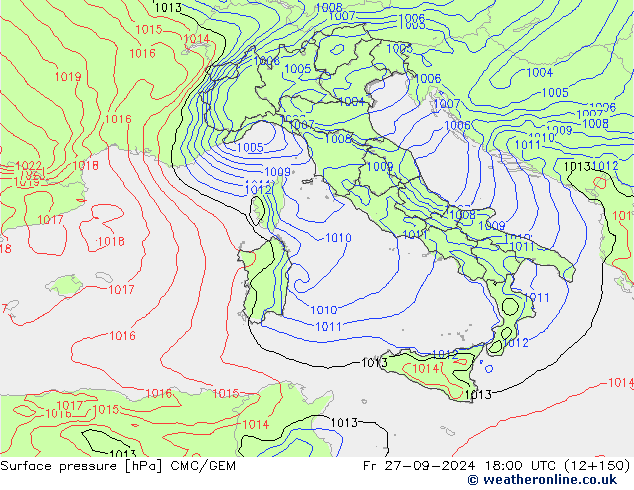 Luchtdruk (Grond) CMC/GEM vr 27.09.2024 18 UTC