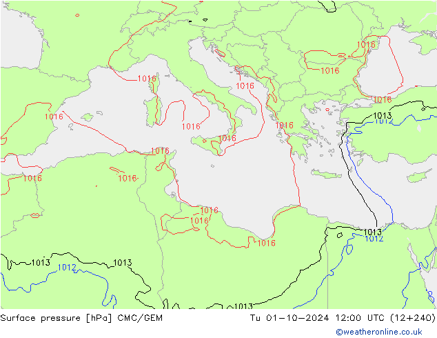 Surface pressure CMC/GEM Tu 01.10.2024 12 UTC