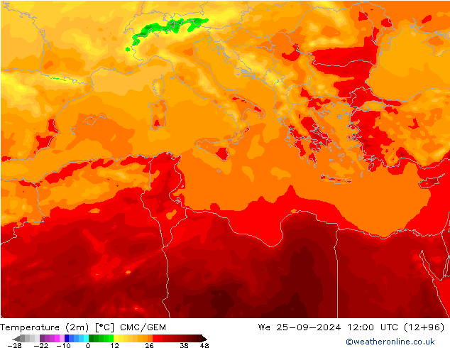 Temperature (2m) CMC/GEM St 25.09.2024 12 UTC