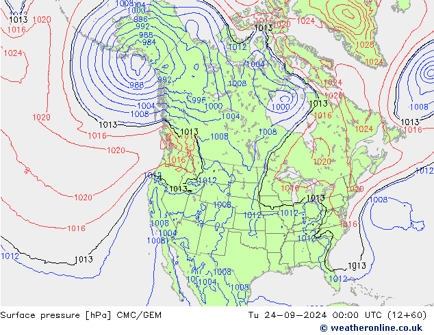 Surface pressure CMC/GEM Tu 24.09.2024 00 UTC