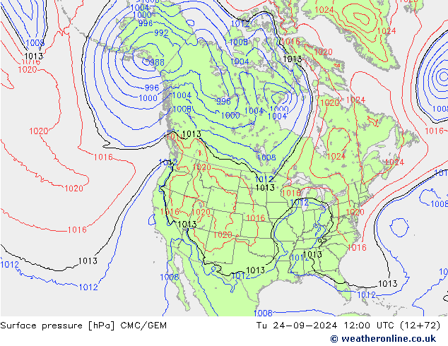 Surface pressure CMC/GEM Tu 24.09.2024 12 UTC