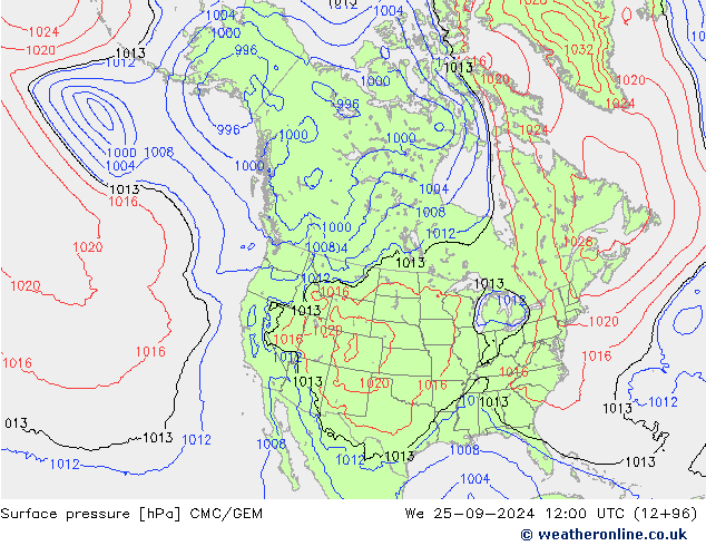 Surface pressure CMC/GEM We 25.09.2024 12 UTC