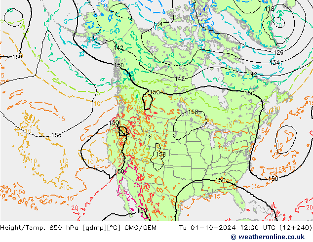 Height/Temp. 850 hPa CMC/GEM Tu 01.10.2024 12 UTC