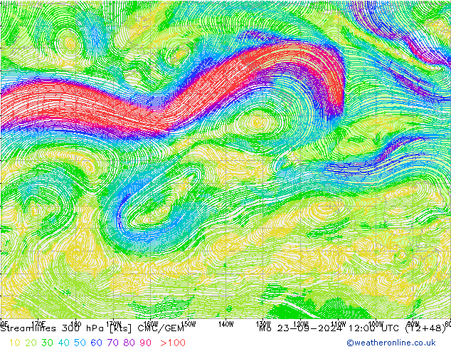 Streamlines 300 hPa CMC/GEM Mo 23.09.2024 12 UTC