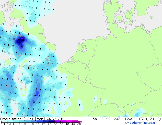 降水量 (12h) CMC/GEM 星期日 22.09.2024 00 UTC