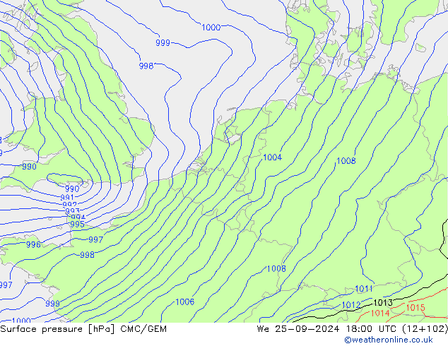 Luchtdruk (Grond) CMC/GEM wo 25.09.2024 18 UTC