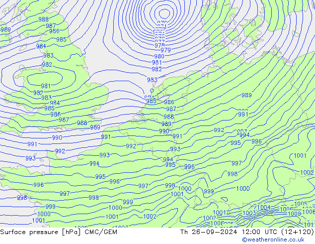 Surface pressure CMC/GEM Th 26.09.2024 12 UTC