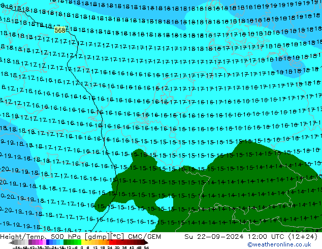 Height/Temp. 500 hPa CMC/GEM So 22.09.2024 12 UTC