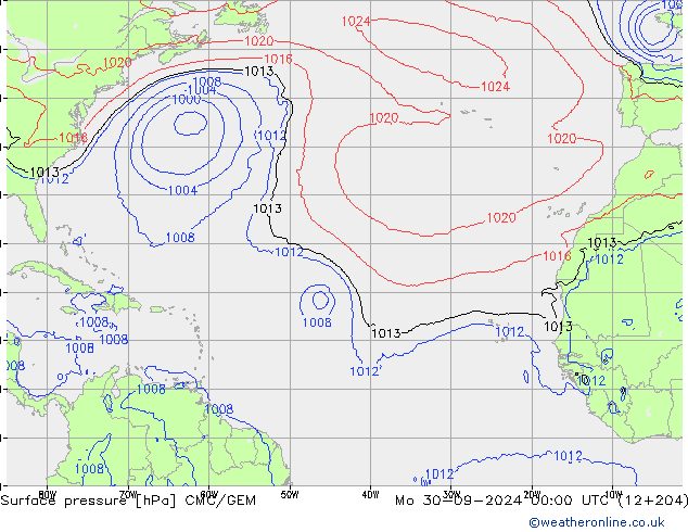 Luchtdruk (Grond) CMC/GEM ma 30.09.2024 00 UTC