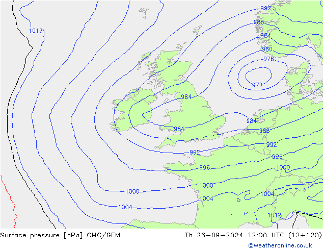 Surface pressure CMC/GEM Th 26.09.2024 12 UTC