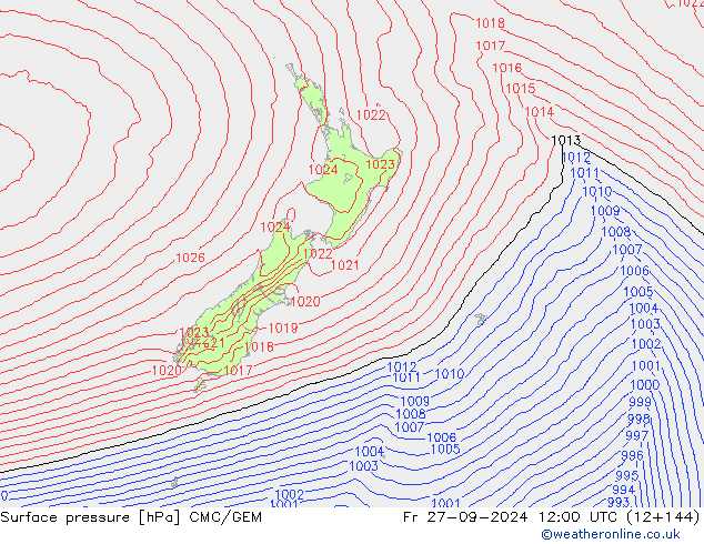 Surface pressure CMC/GEM Fr 27.09.2024 12 UTC