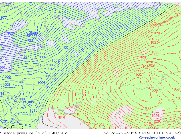 Surface pressure CMC/GEM Sa 28.09.2024 06 UTC