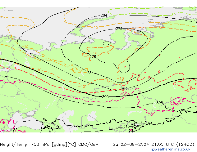 Height/Temp. 700 hPa CMC/GEM Ne 22.09.2024 21 UTC