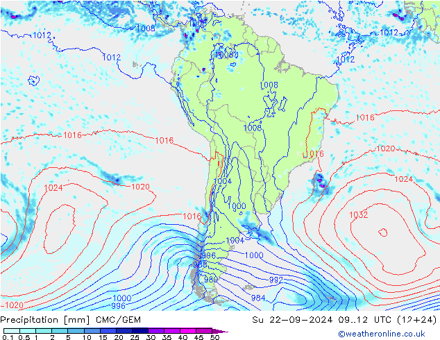 Precipitation CMC/GEM Su 22.09.2024 12 UTC