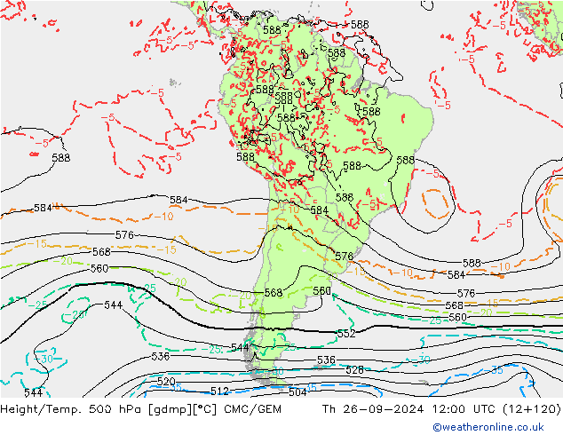 Height/Temp. 500 hPa CMC/GEM Čt 26.09.2024 12 UTC