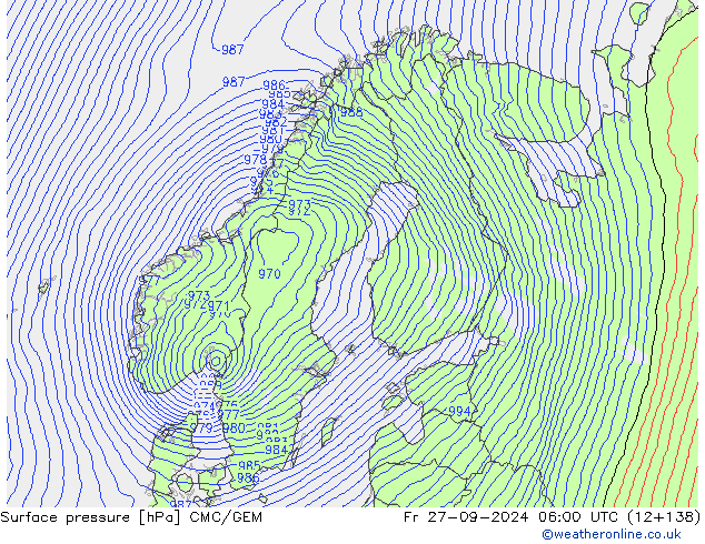 Surface pressure CMC/GEM Fr 27.09.2024 06 UTC