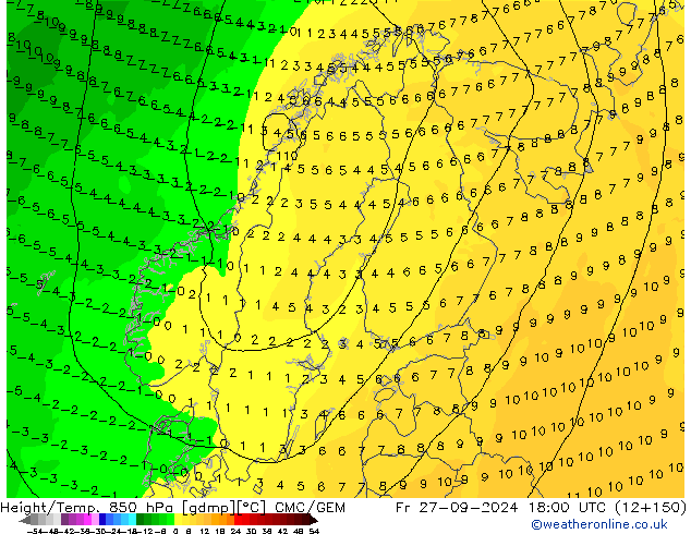 Height/Temp. 850 hPa CMC/GEM Fr 27.09.2024 18 UTC