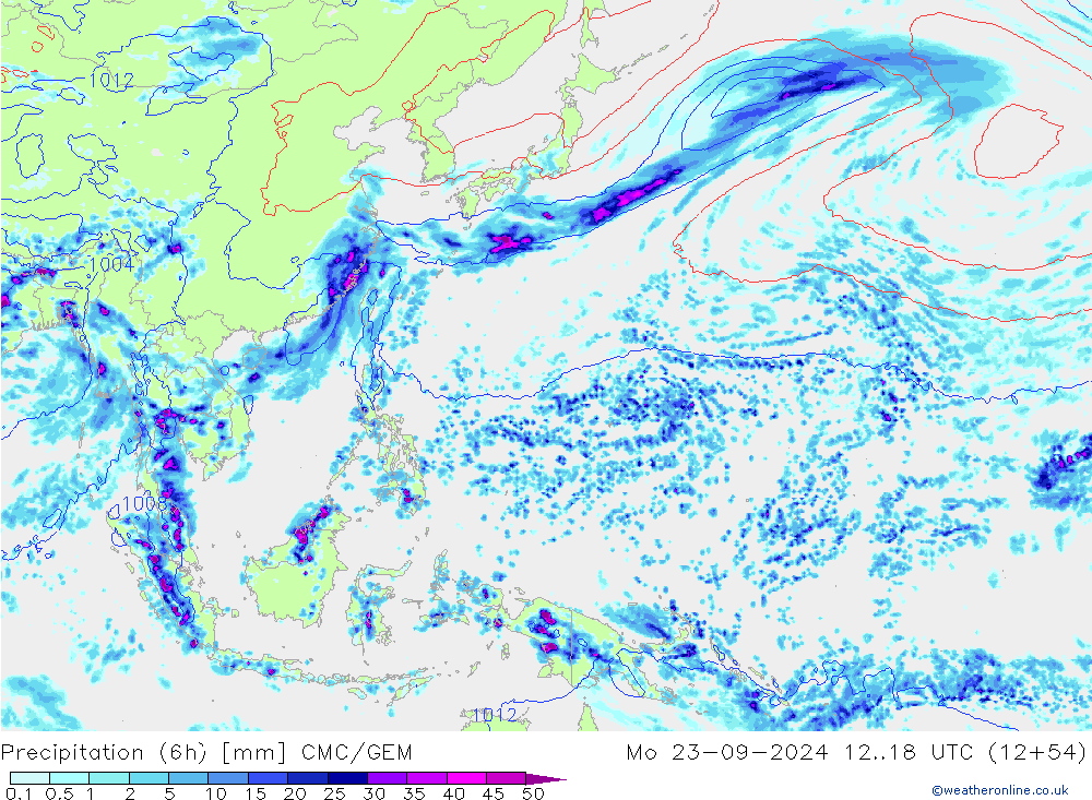 Precipitação (6h) CMC/GEM Seg 23.09.2024 18 UTC