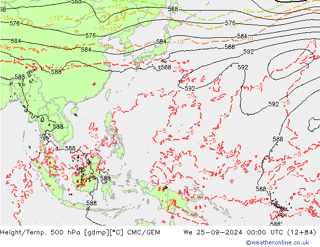 Yükseklik/Sıc. 500 hPa CMC/GEM Çar 25.09.2024 00 UTC