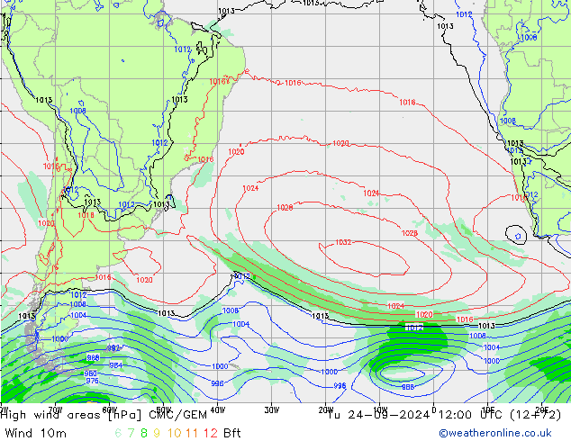 High wind areas CMC/GEM Tu 24.09.2024 12 UTC