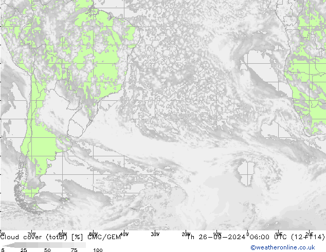 Bewolking (Totaal) CMC/GEM do 26.09.2024 06 UTC