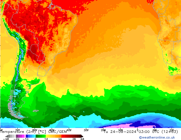 Temperature (2m) CMC/GEM Tu 24.09.2024 03 UTC