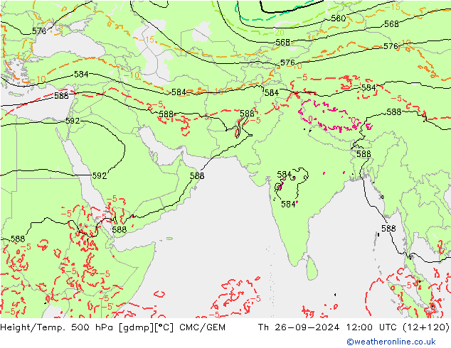 Height/Temp. 500 hPa CMC/GEM 星期四 26.09.2024 12 UTC