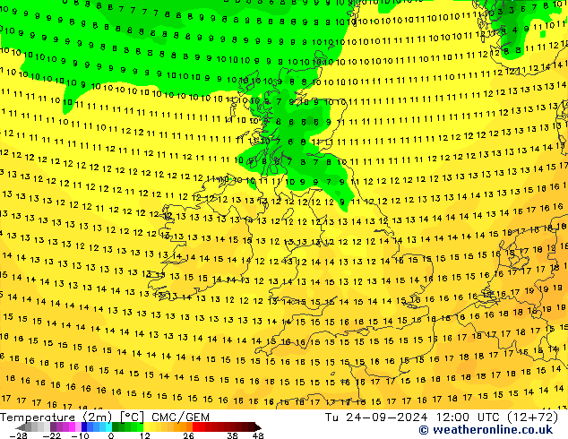 Temperature (2m) CMC/GEM Tu 24.09.2024 12 UTC